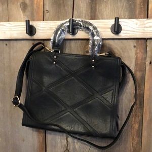 Pink Haley Black Faux Leather Patchwork Crossbody Satchel Bag Purse Tote